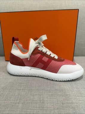 Hermes Red and White Men's Athletic Sneaker